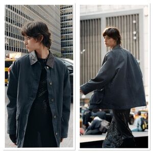 Zara Contrast Lapel Collar Long Sleeve Jacket Sz:L Blue